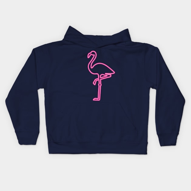 80's Gift 80s Retro Neon Sign Pink Flamingo Kids Hoodie by PhuNguyen